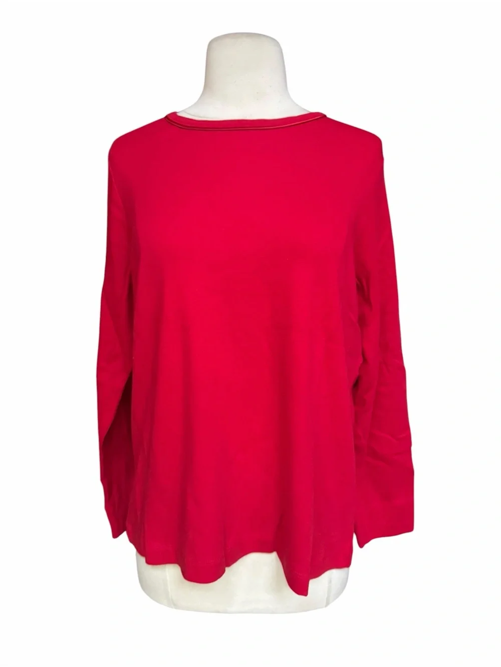 NWT Lands' End 100% Cotton Rich Red Knit Sleep Crew Top